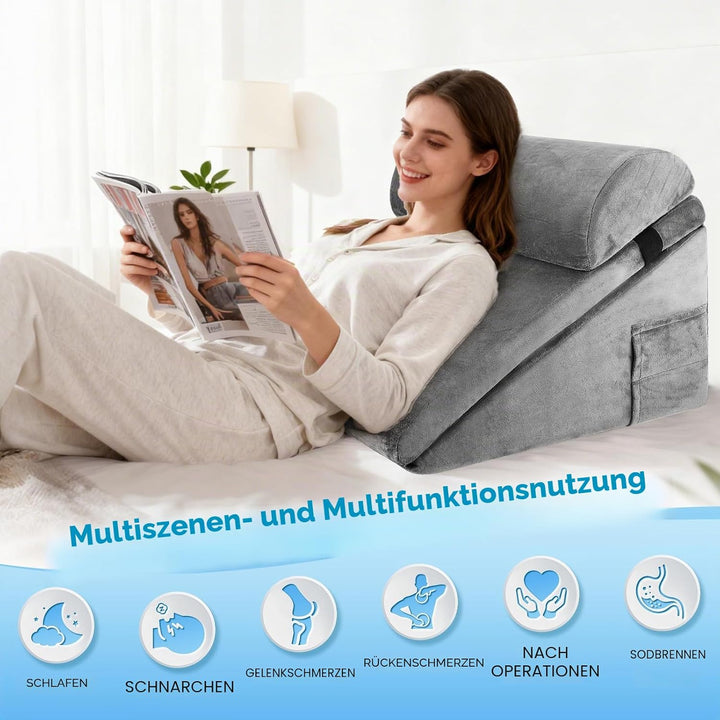 Keilkissen für Bett und Sofa, Doppelte Lage Memory Schaum Lesekissen, Verstellbares Keilkissen, Ergo