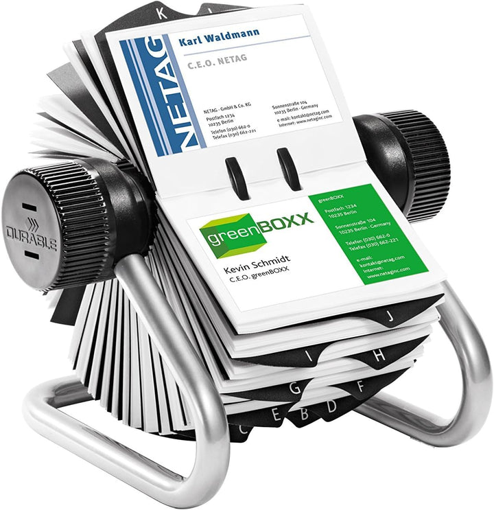 Durable Visifix Rollkartei, für 400 Visitenkarten, Register A-Z, metallic silber, 248123 Visitenkart