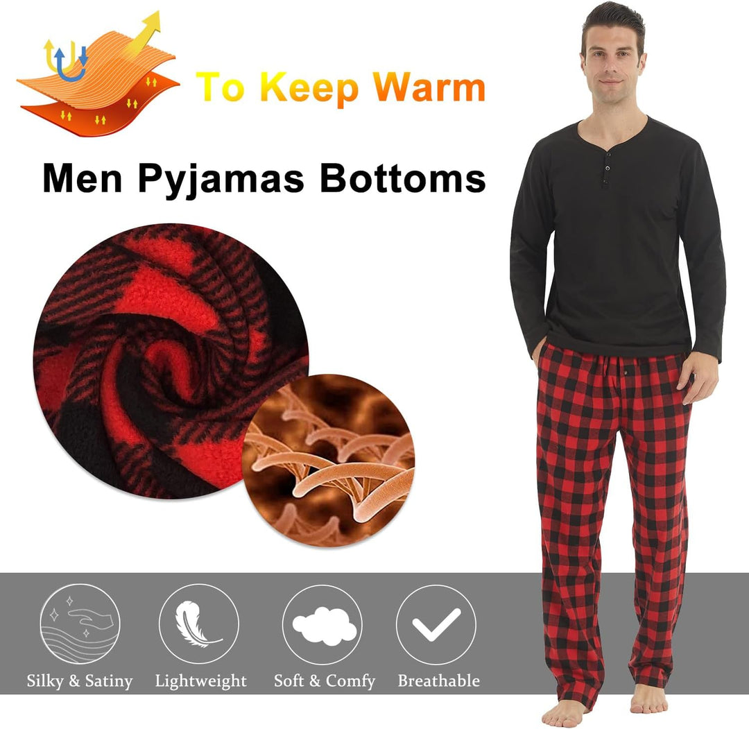 LNFINTDO 1-2er Pack Schlafanzughose Herren Lang Fleece Karierte Pyjamahose Winter Warm Nachtwäsche B