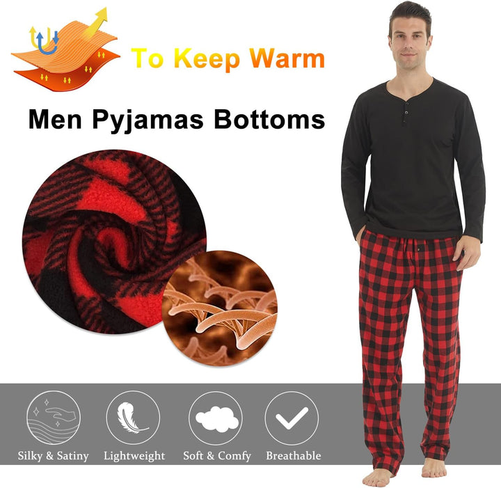 LNFINTDO 1-2er Pack Schlafanzughose Herren Lang Fleece Karierte Pyjamahose Winter Warm Nachtwäsche B
