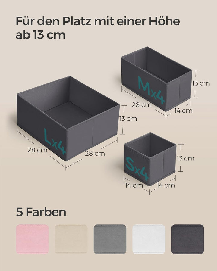 SONGMICS Aufbewahrungsbox für Schublade, 12er Set, Schubladen Organizer, Faltbox, Unterwäsche Organi