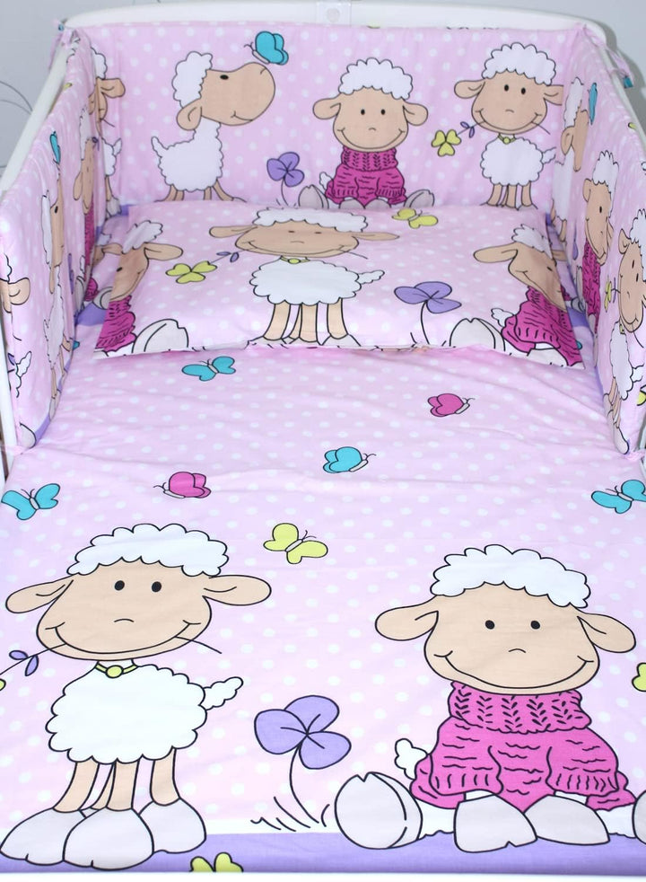 Baby Bettwäsche - Schäfchen- Kinderbettwäsche Babybettwäsche mit Kissenbezug Baumwolle (Rosa, 100 x