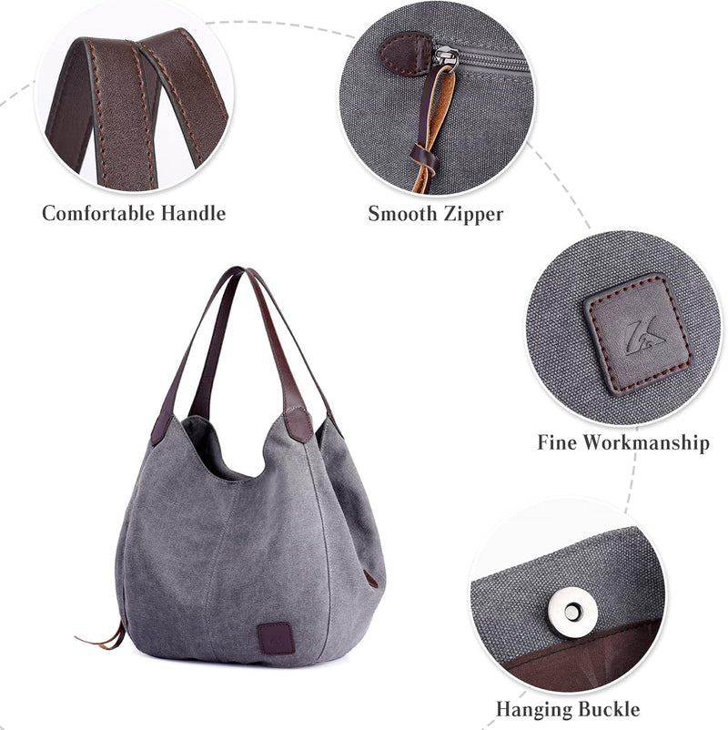 PORRASSO Damen Handtasche Canvas Hobo Schultertasche Mädchen Tote Bag Shopper Henkeltasche für Schul