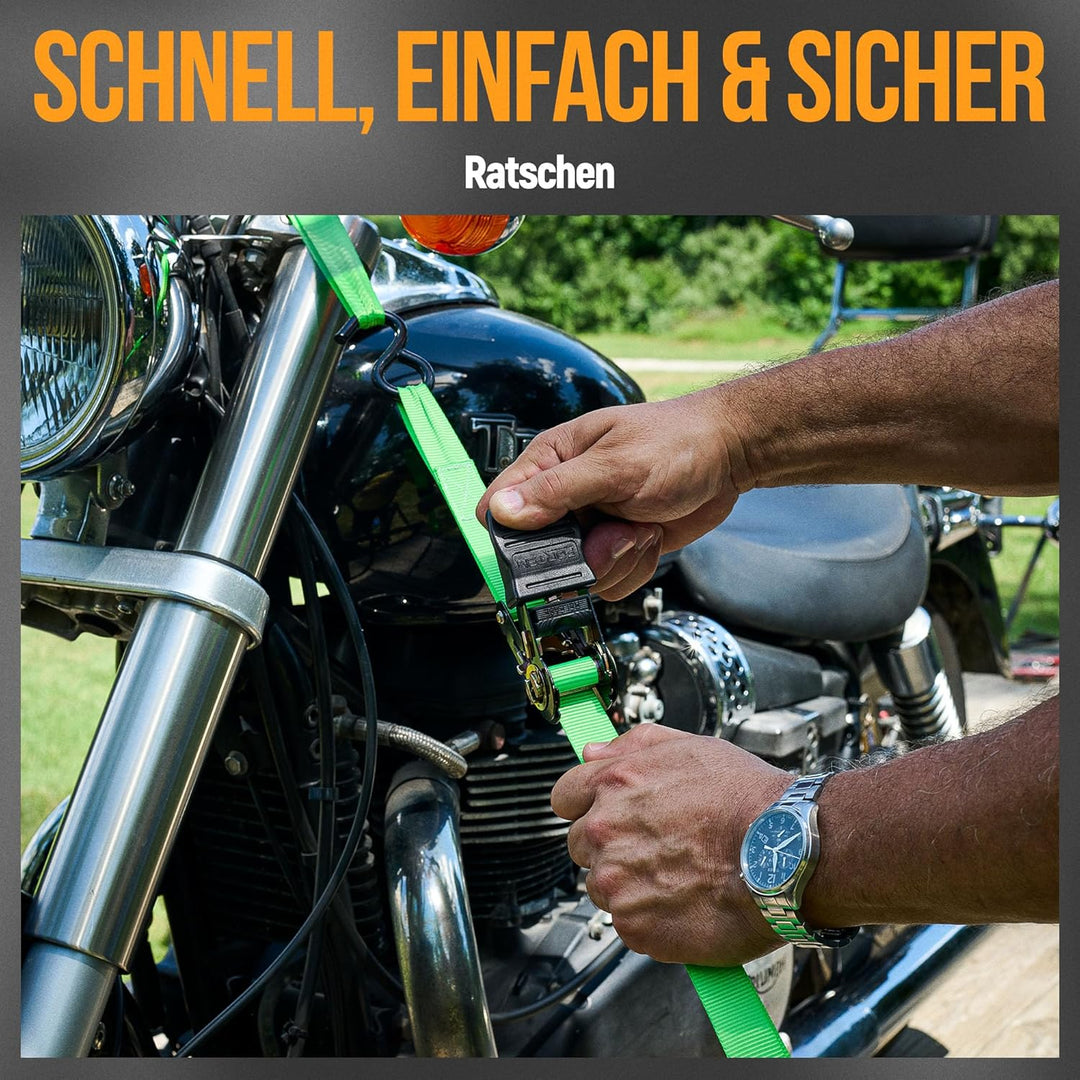 FORTEM Spanngurte, 748 kg Bruchfestigkeit, 4 x 4,57 m Spanngurte mit Ratsche - 4 Weiche Zurrschlaufe