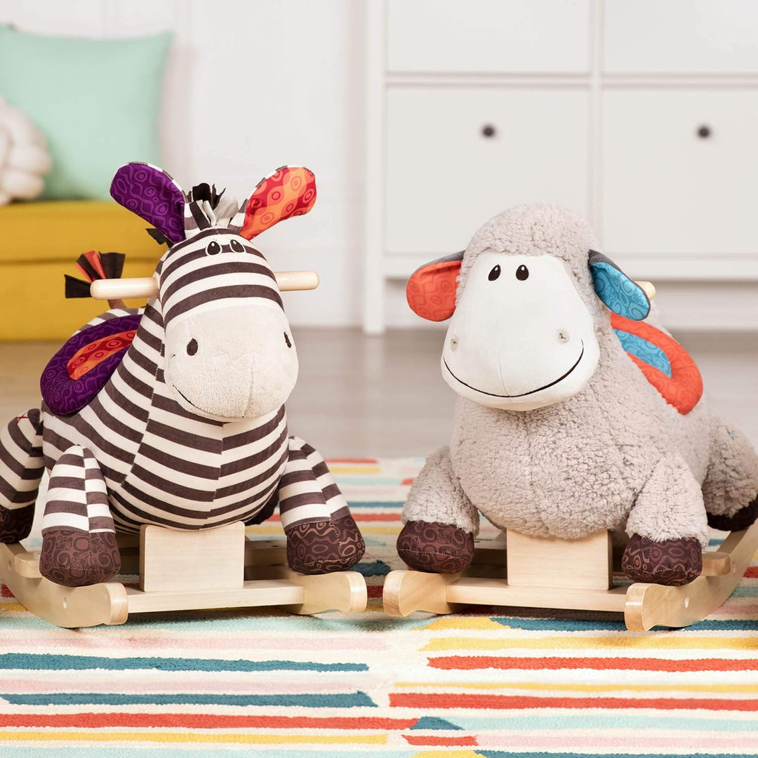B. toys Schaukelpferd Zebra gestreift aus weichem Plüsch und hochwertigem Holz, Schaukeltier zum Dra