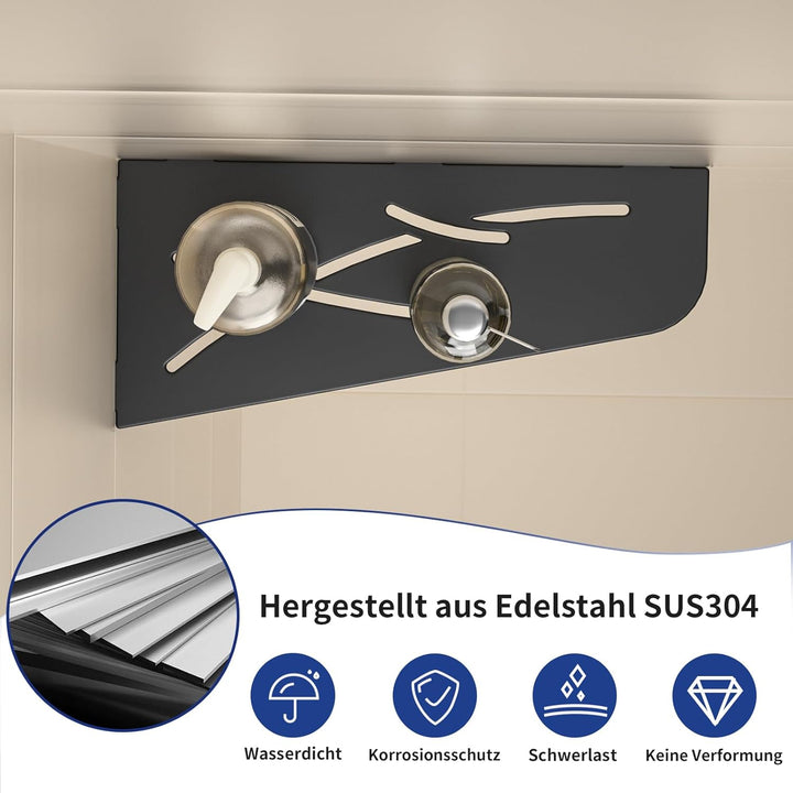 Eck Duschregal mit 3 mm Stärke, Duschablage Ohne Bohren Eckregal Dusche, SUS304 Edelstahl Badezimmer