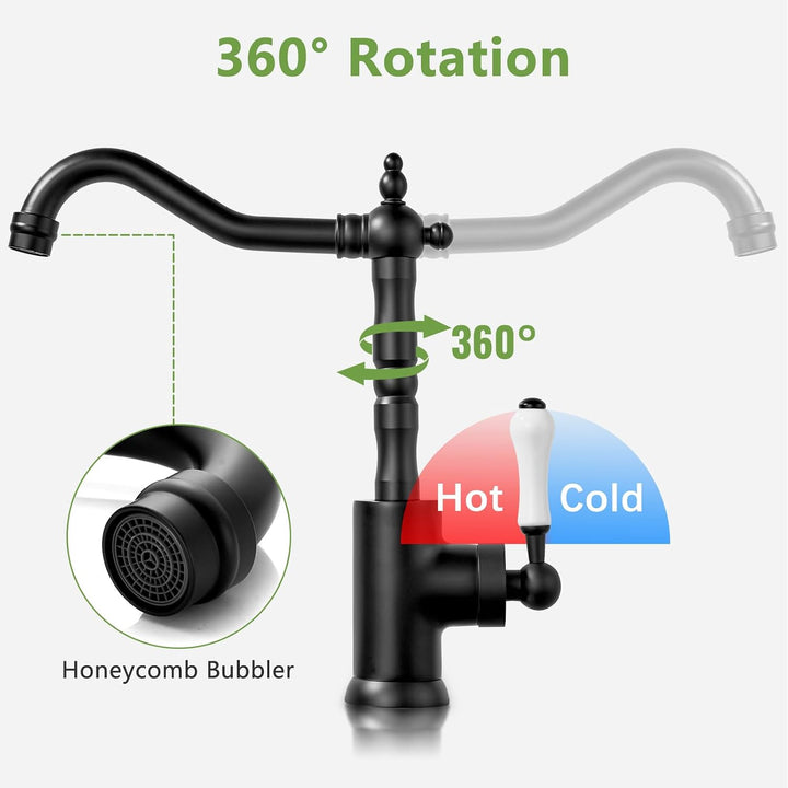 Wasserhahn Bad Schwarz Retro, Waschtischarmatur Hoch für Bad/Küche Waschbecken Armaturen, Einhebelmi