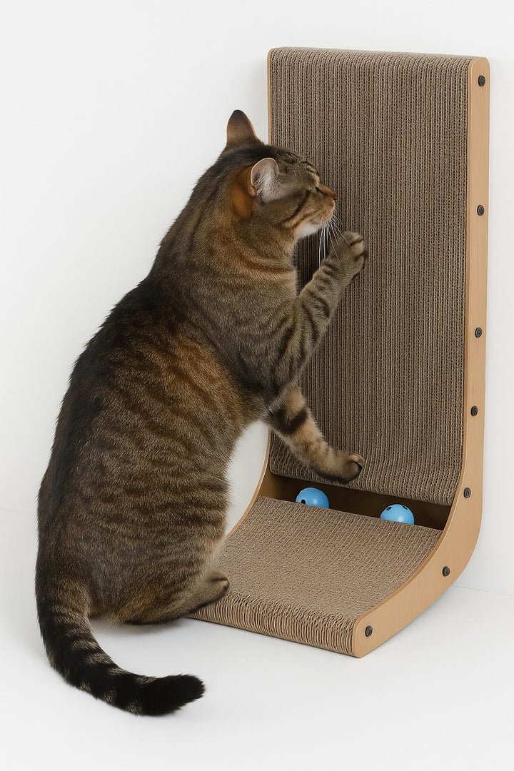 katzenspielzeug - kratzspielzeug Hugo L Form beige 27x31x56 cm - MDF und karton - beidseitig nutzbar