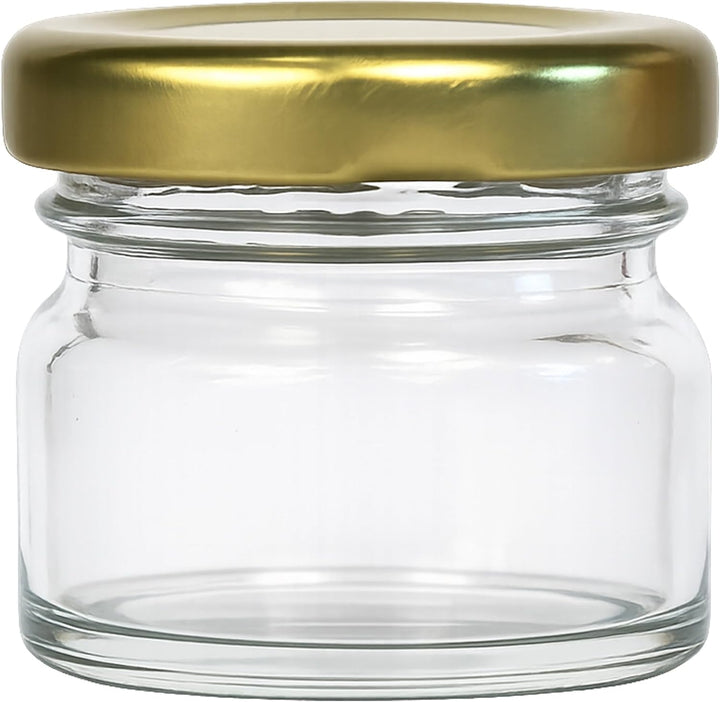 Vitrea 25x Mini Marmeladengläser 30 ml - mit Deckel Gold TO 43 - kleine Einmachgläser zum befüllen m