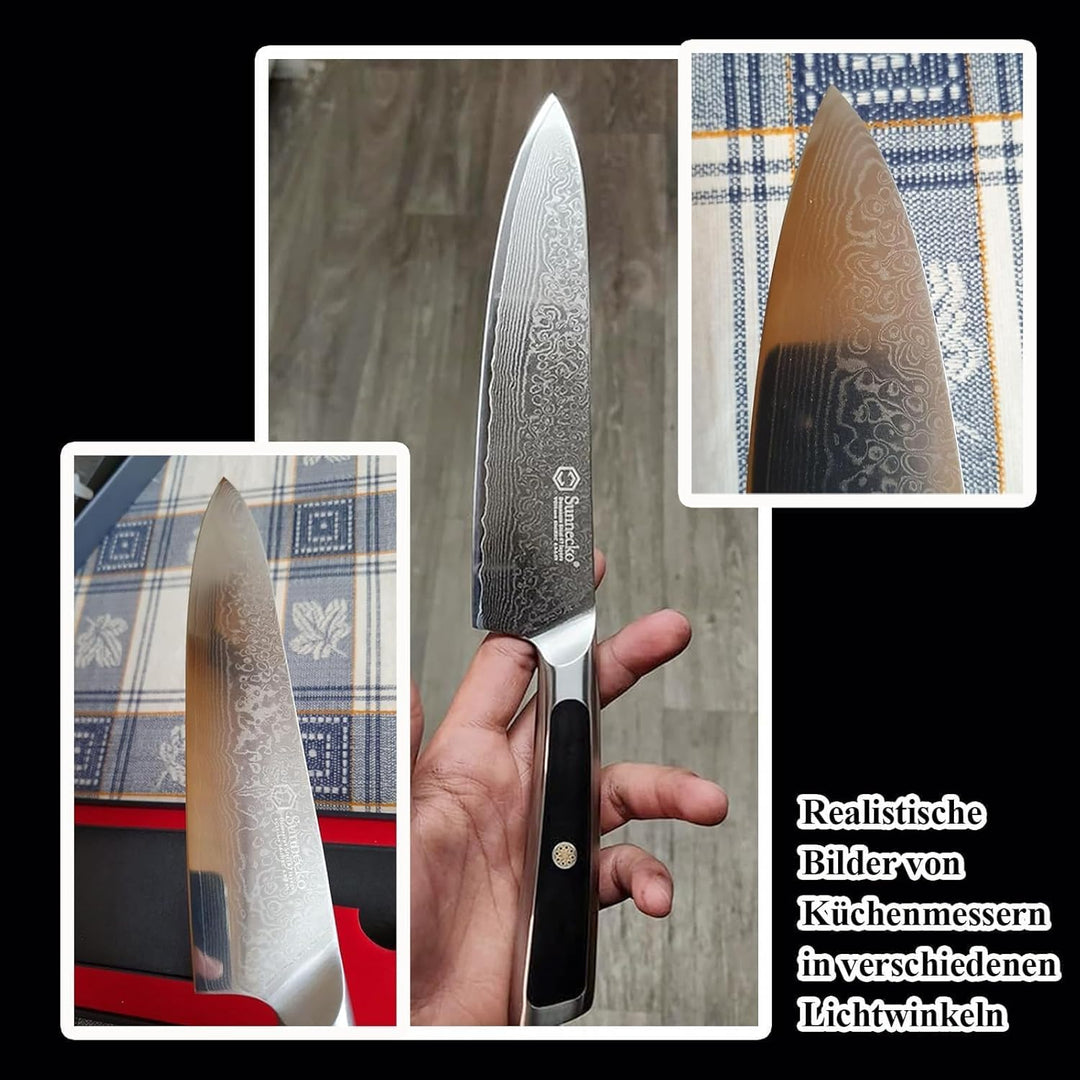 Sunnecko Damastmesser Kochmesser 20cm, damastmesser küchenmesser aus Japanischer VG10 Cored&67-Schic