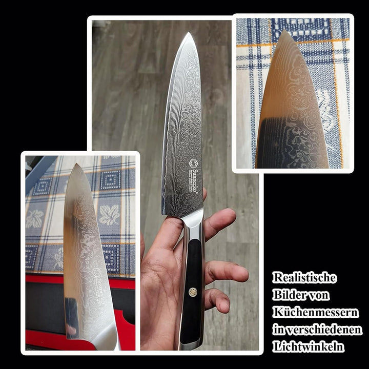 Sunnecko Damastmesser Kochmesser 20cm, damastmesser küchenmesser aus Japanischer VG10 Cored&67-Schic