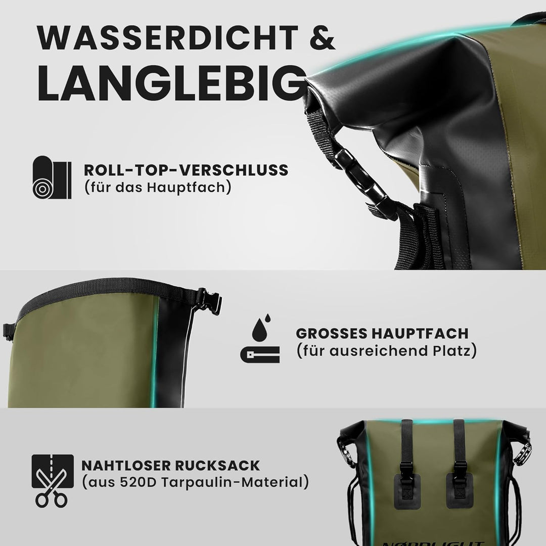 Nordlight Wasserdichter Rucksack Dry Bag 35l - Roll Top Rucksack mit gepolstertem Tragegurt, wasserd