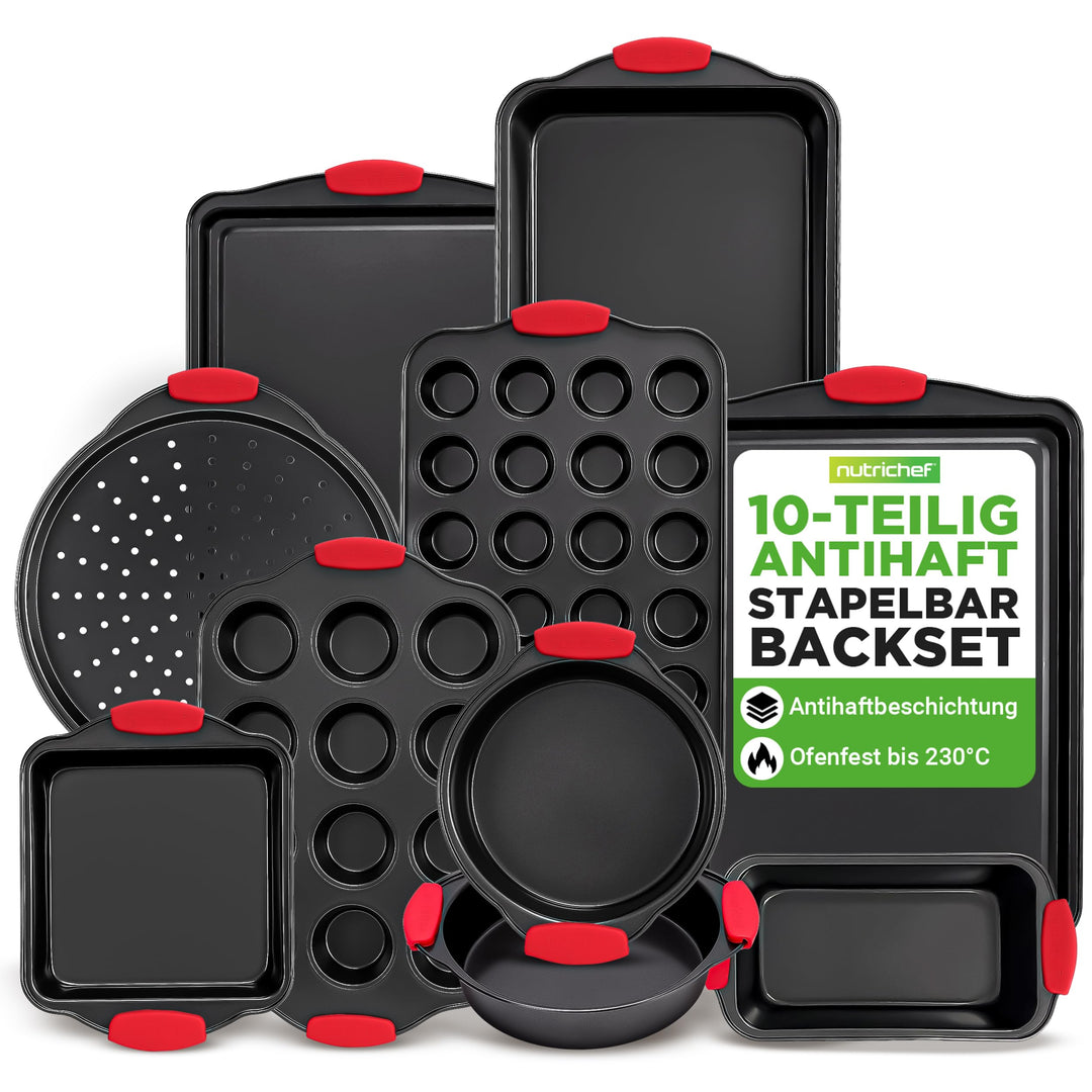 Nutrichef NCSBS10S hitzeroten Silikongriffen, ofenfest, Eisen, schwarz 10 Piece Set Schwarz, 10 Piec
