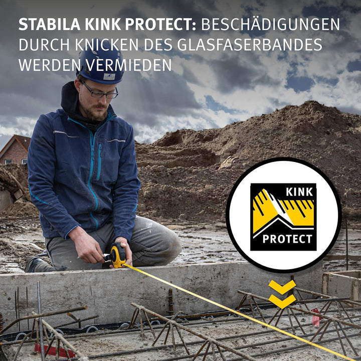 STABILA Kapselbandmass LBM 2000 FIBREGLASS, 30 m, Glasfaser-Messband mit metrischer Skala und Knicks