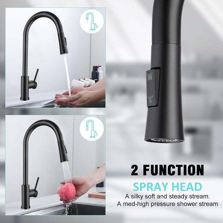 BONADE Wasserhahn Küche Schwarz, 360° Drehbare Küchenarmatur mit Brause Ausziehbar, Hoher Bogen Misc