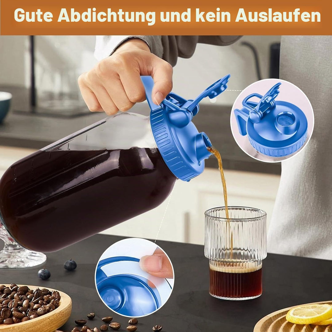 Cold Brew Kaffeebereiter, 1.8L Cold Brew Coffee Maker, Deckel mit Griff und Edelstahlfilter, Kaffeeb