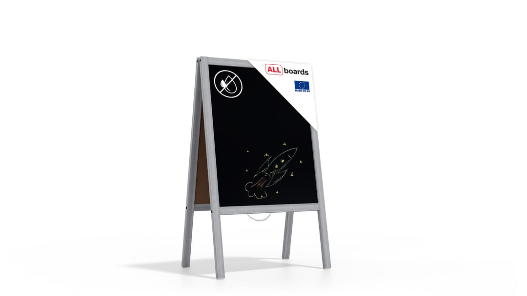 ALLboards Kundenstopper mit Silber, lackiertem Holzrahmen 100x60cm, Werbetafel, Gehwegaufsteller, Au