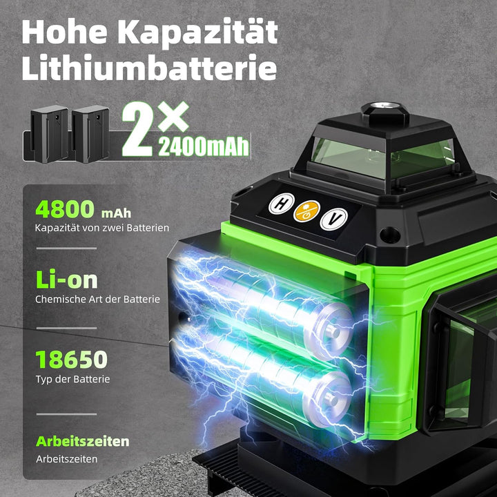 Kreuzlinienlaser Grün 4D 16 Linien Nivellierlaser mit Stativ, 4 * 360° Laser wasserwaage, linienlase