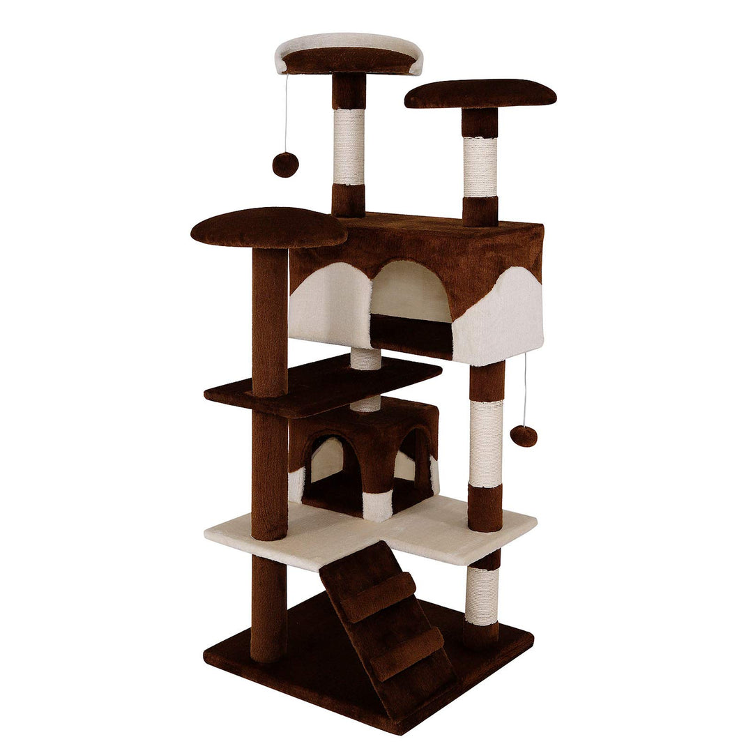 lionto Kratzbaum für Katzen mit 2 Plüschbällen & 3 Plattformen, Höhe 130 cm, Katzenbaum mit Sisal &