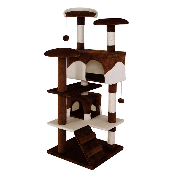 lionto Kratzbaum für Katzen mit 2 Plüschbällen & 3 Plattformen, Höhe 130 cm, Katzenbaum mit Sisal &