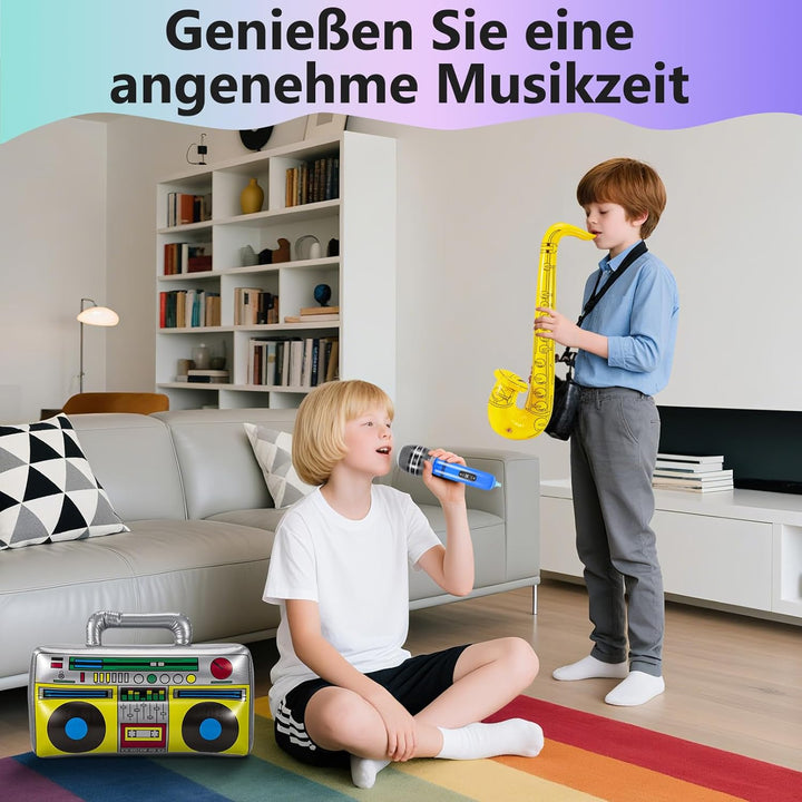 17 Stück Aufblasbare Instrumente, Aufblasbare Party Props für Kinder, Luftgitarre Saxophon Mikrofon