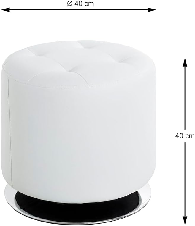 HAKU Möbel Hocker, Kunstleder, chrom-weiss, Ø 40 x H 40 cm Chrom-weiss H: 40 x Ø 40, Chrom-weiss H: