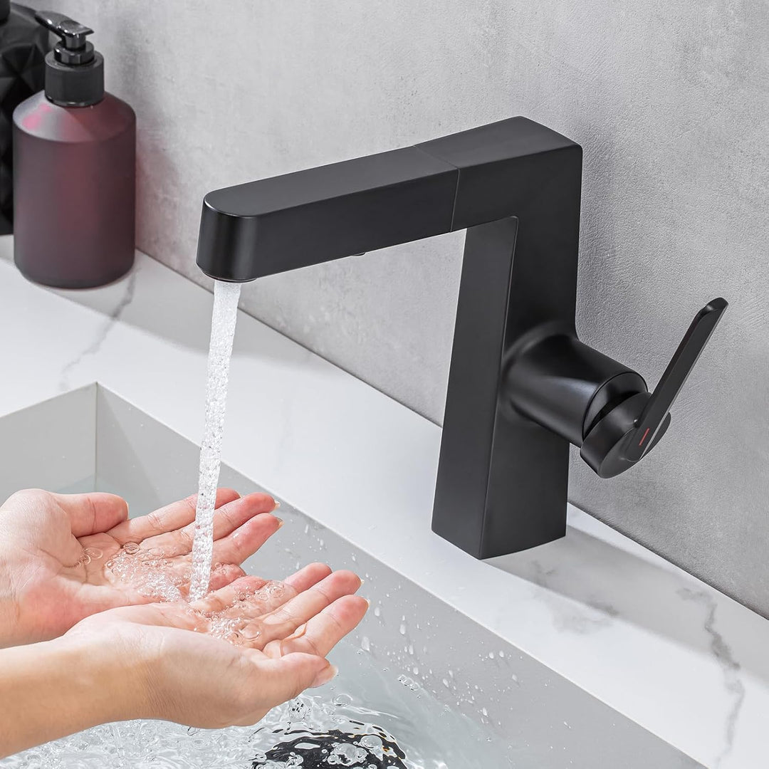 EAARSUO Waschtischarmatur Ausziehbar für Waschbecken mit 1 Loch, Einhebel-Armatur Badezimmer mit 2 M