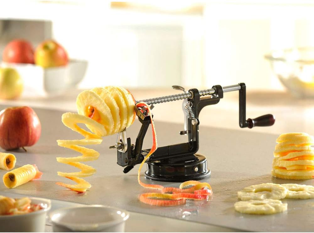 Gefu Apfelschäler, schneider und -entkerner 3 in 1 Delicio mit Kurbel aus hochwertigem Edelstahl