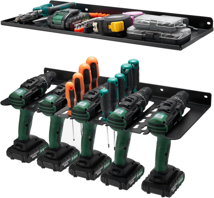 Elektrowerkzeug-Organizer, 2 Schichten, 5 Bohrerhalter und 1 solide Bodenregale, Metall-Premium-Gara