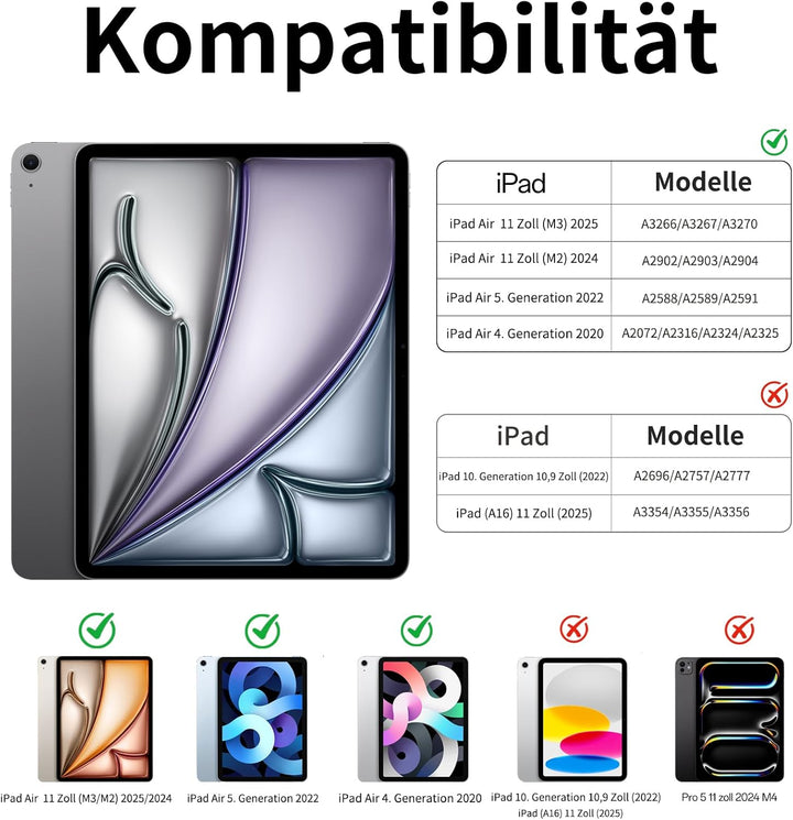 Hülle mit Tastatur für iPad Air 11 Zoll (2025 M3/2024 M2), iPad Air 5./4. Gen(2022/2020) 10.9 Zoll,