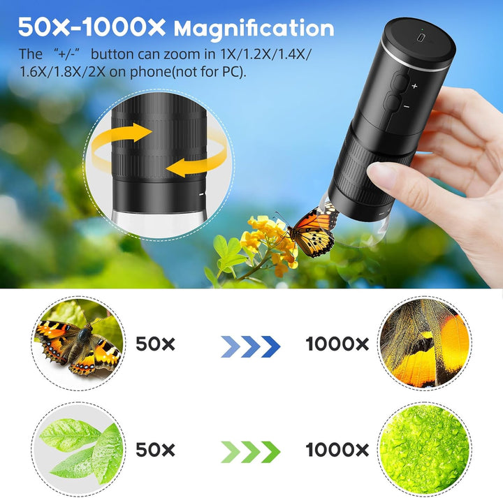 MAXLAPTER WiFi Digital Mikroskop, 50X-1000X Drahtloses Digital Handmikroskop für Erwachsene und Kind