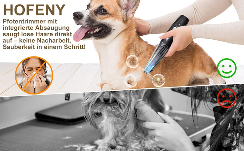 Hofeny Hundeschermaschine mit Staubsauger, Katzenkrallen-Trimmer, leise Pfotenschermaschine, Haustie