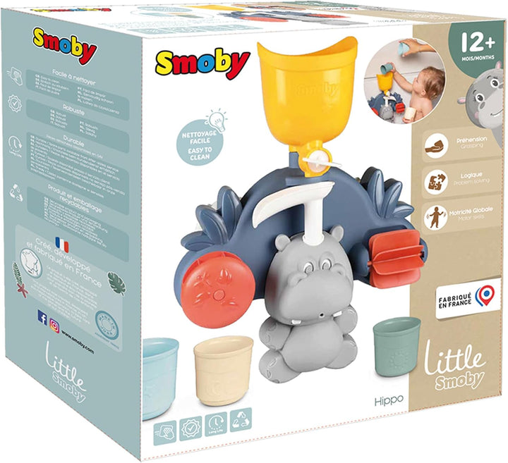 Little Smoby - Hippo Badewannenspielzeug ab 1 Jahr - Wasserspielzeug mit Spritzfunktion, Bechern und