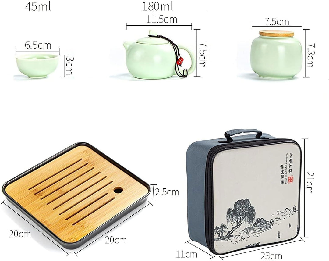 Teekanne Sets, Chinesisches Kungfu Teeservice, Keramik Teekanne mit 4 Tassen und Teedose & Tablett,