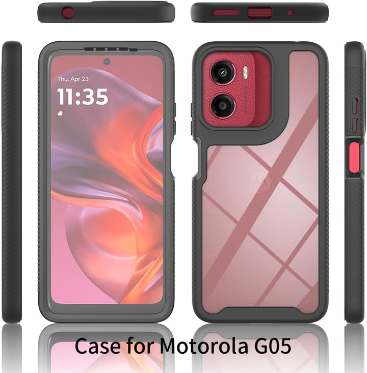 Kompatibel mit Motorola Moto E15/G25/G15/G05 Hülle, 360° Grad vollschutz Stossfest Handyhülle Transp