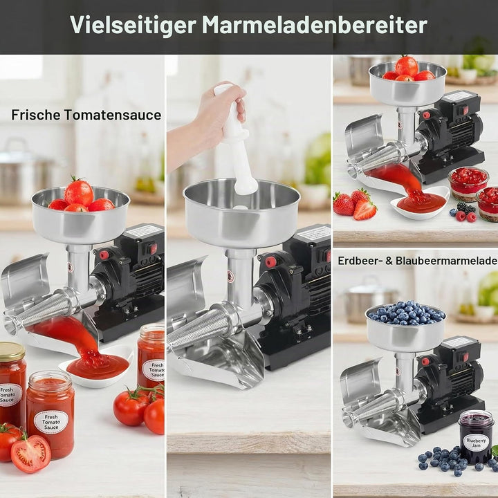 Tomatenpresse Elektrisch, 450W Tomatenpresse, 220V, Edelstahl, Kühlkörperlöcher für Ketchup, Blaubee