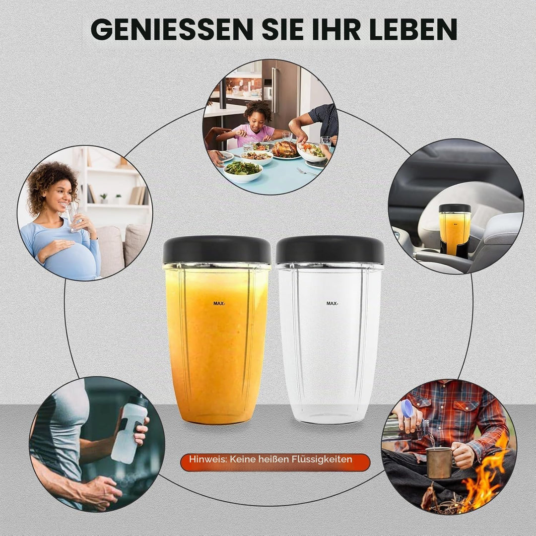 DRELD 2 Set Ersatzteile für Nutribullet Entsafter Becher 18 OZ, 2 Stück Nutribullet Ersatzbecher mit