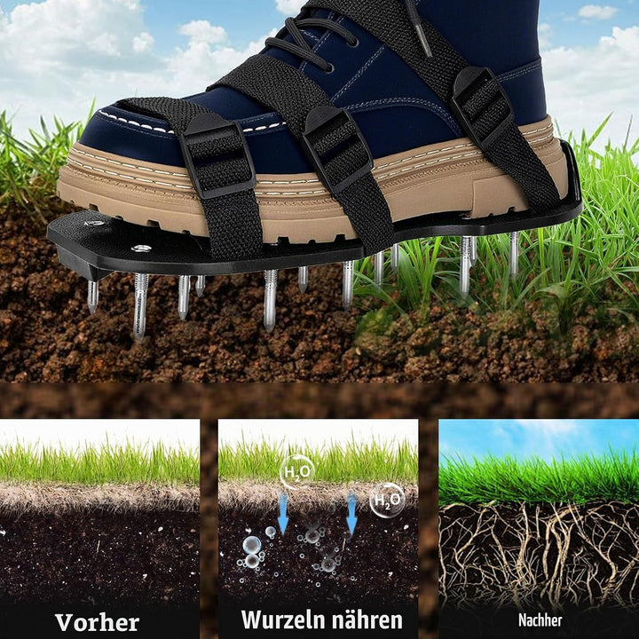 Rasenbelüfter Schuhe Nagelschuhe mit Klettverschluss Verstellbare Gurte für Rasen belüften Professio