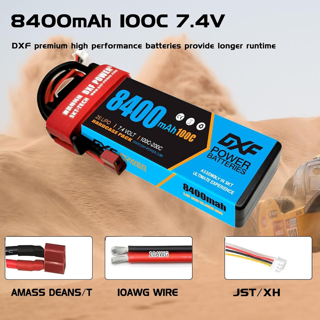 DXF 2PCS 8000mAh 7,4V 110C 2S LiPo RC Akku mit Hartschalenkoffer Deans Stecker für RC Evader BX Auto