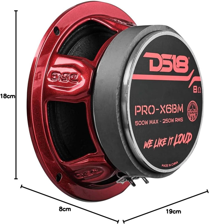 DS18 PRO-X6BM Auto-Mitteltöner, 16,5 cm, 500 W, 8 Ohm, Bass-Lautsprecher 8 Ohm 16,5 cm, 8 Ohm 16,5 c