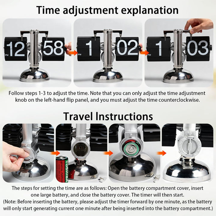 Flip-Uhr Retro, mit Digitalanzeige, Zahnradmechanismus & Handgefertigten PVC-Seiten, Retro Mechanisc