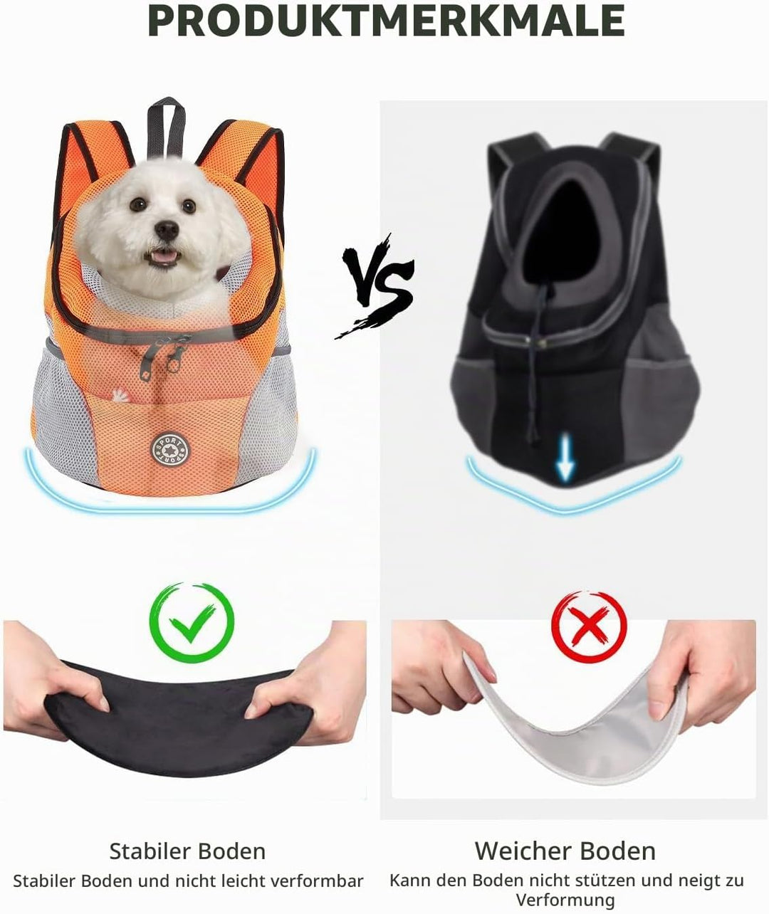 PETCUTE Hundetragerucksack,Verstellbarer Haustier Rucksack für Kleine Hunde und Katzen,Gepolsterter