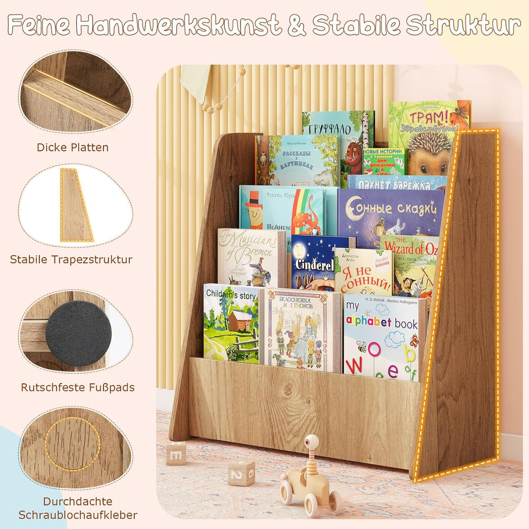 COSTWAY Kinderregal mit 4 Fächern, Bücherregal für Kinder, Zeitungsständer, Aufbewahrungsregal für K