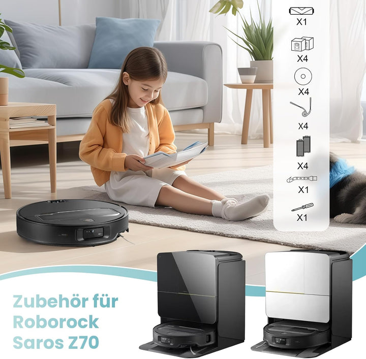 19 Stück Zubehör für Roborock Saros Z70 Saugroboter, Ersatzteil mit 4 Staubbeutel 4 Seitenbürsten 4