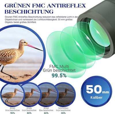 Aomekie Fernglas mit Entfernungsmesser Nachtsicht Kompass 10X50 Ferngläser Feldstecher Wasserdicht B