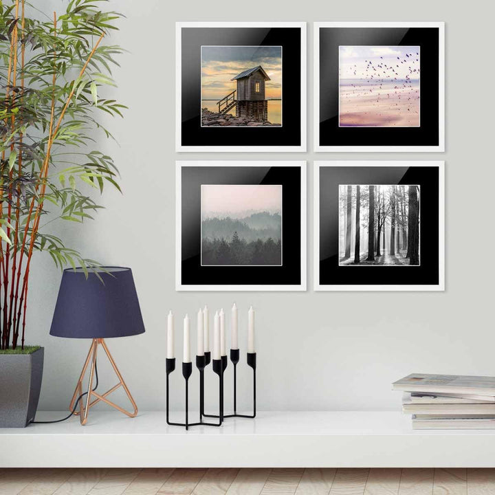 PHOTOLINI Passepartout 50x50 aussen für 30x30 innen, 5X säurefrei 1,5 mm Passepartout Karton Schwarz
