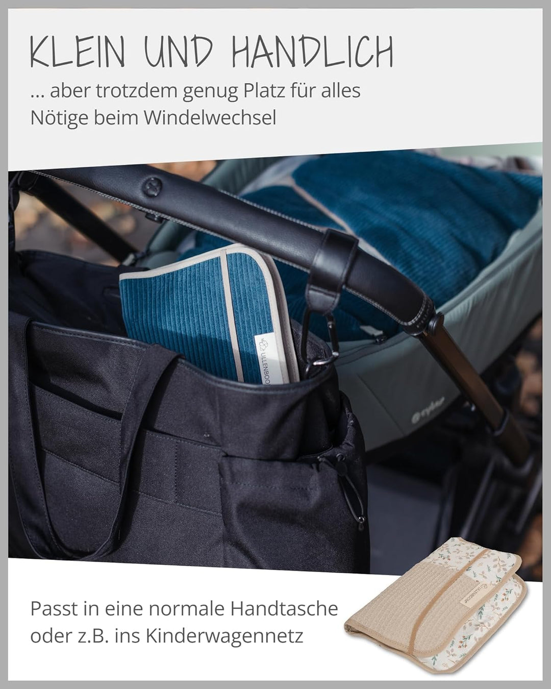 ULLENBOOM ® Windeltasche für unterwegs, Floral-Sand, Made in EU - Wickeltasche für bis zu 3 Windeln,