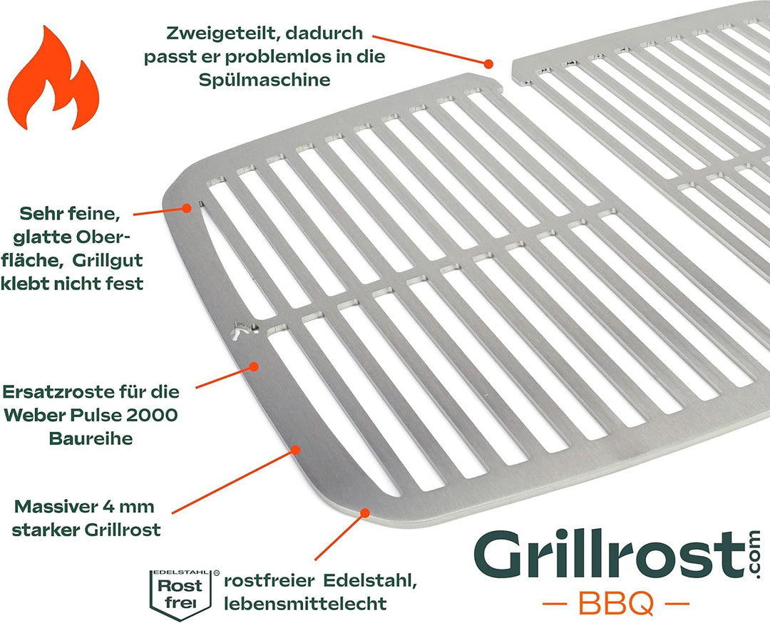Edelstahl INOX Grillroste für Weber Pulse 2000 | spülmaschinenfest - Set aus 2 Hälften Grillrost Pul