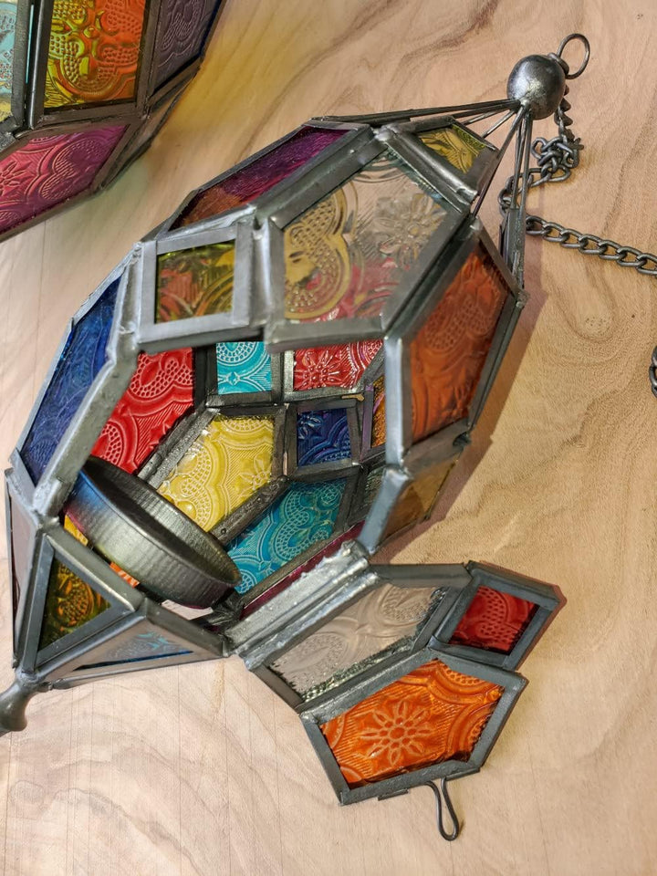 Teelicht-Laterne aus Glas, marokkanischer Stil, gross, Grün / Blau Blau,grün Large, Blau,grün Large