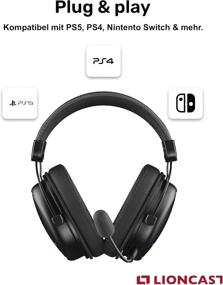 Lioncast® LX80 Gaming Headset mit Mikrofon Wireless [80Std. Akku] - PS5 - Xbox One - Gaming Headset